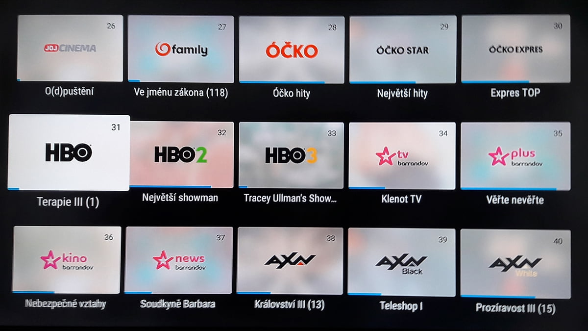 SledováníTV - Hlavní menu a seznam kanálů