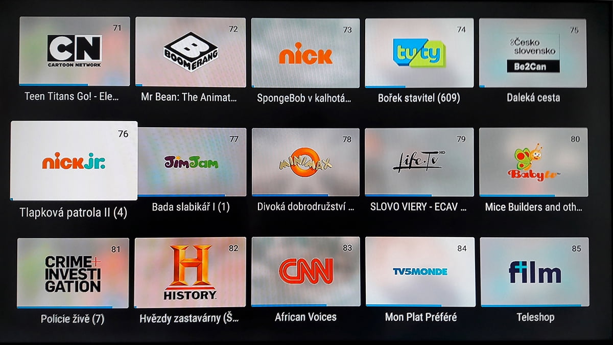 SledováníTV - Hlavní menu a seznam kanálů