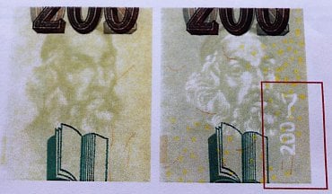 Doplnění vodoznaku. Přibyla číslice 200 a kalich.