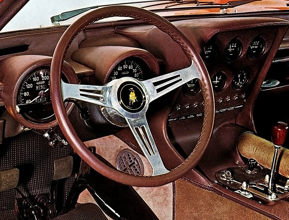 Přístrojový štít prototypu Miury: napravo šestice přístrojů, očím řidiče se nabízejí jen hodnoty rychloměru a otáčkoměru