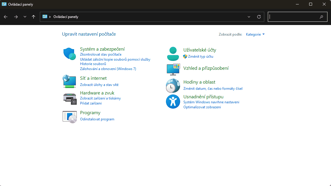 Ovládací panely ve Windows 11