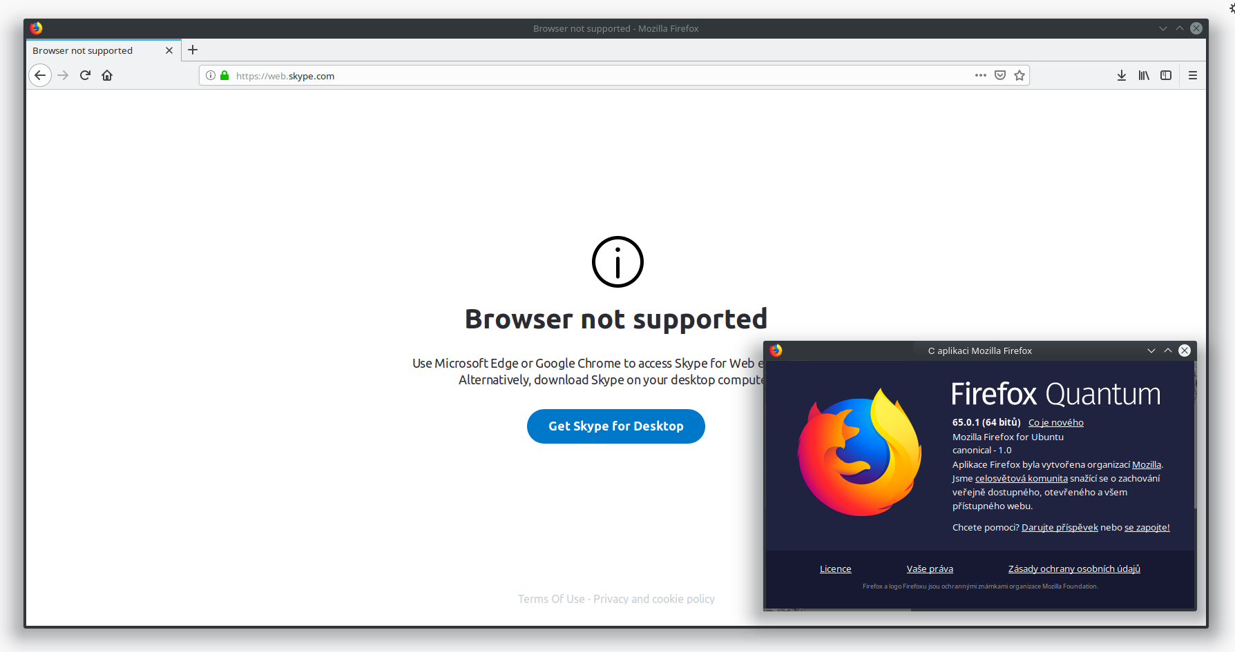 Skype for Web ve Firefoxu 65 (březen 2019)
