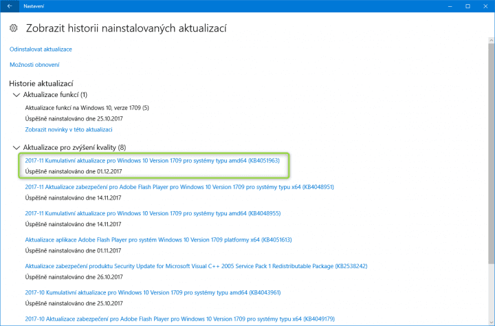 Aktualizace KB4051963 řeší mnoho nalezených chyb