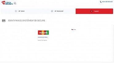Problém postihuje například platební bránu na webu ČSA při ověřování karty mBank.