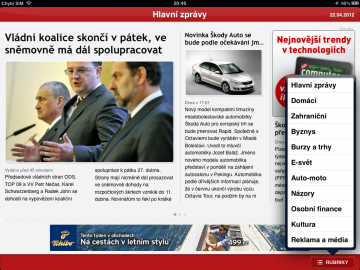 Deník E15 nabízí snadné přepínání mezi kategoriemi