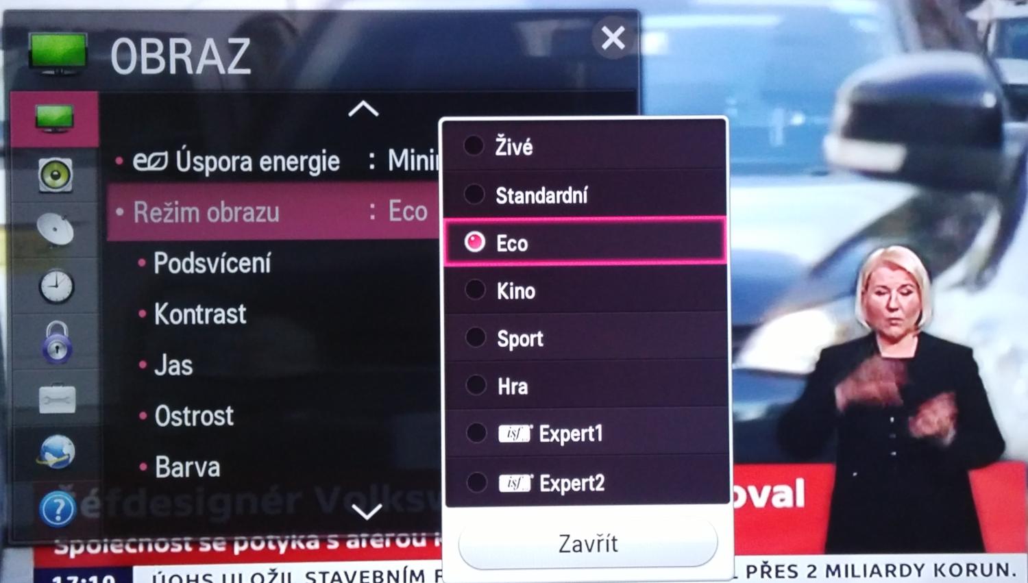 LG 32LF580V - Menu nastavení