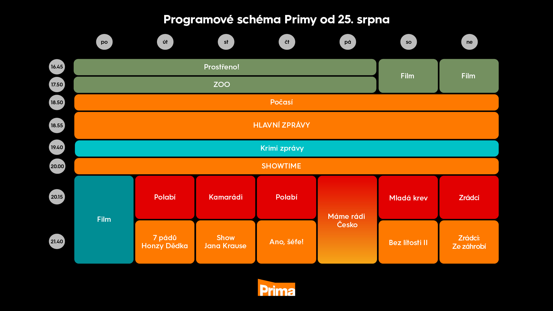 Podzimní programové schéma hlavního kanálu TV Prima (2025)