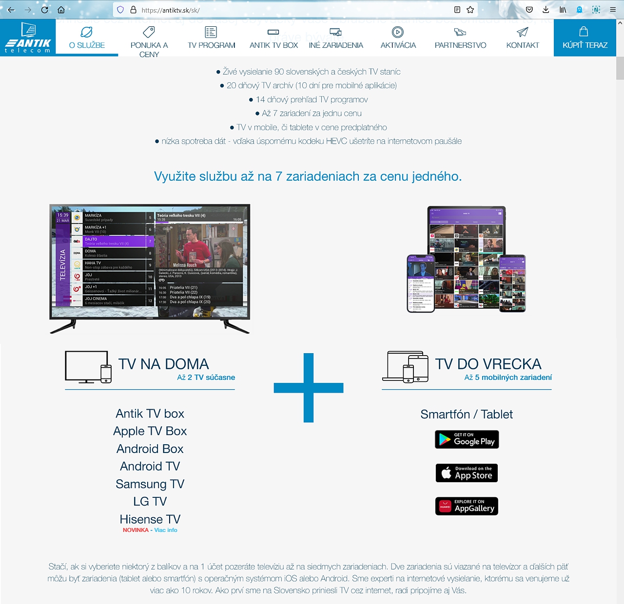 Slovenská nabídka služby Antik TV
