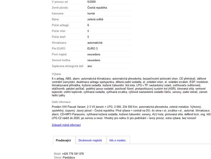 Volkswagen Passat, sAuto.cz, inzerentem je soukromá osoba, kilometry stočeny