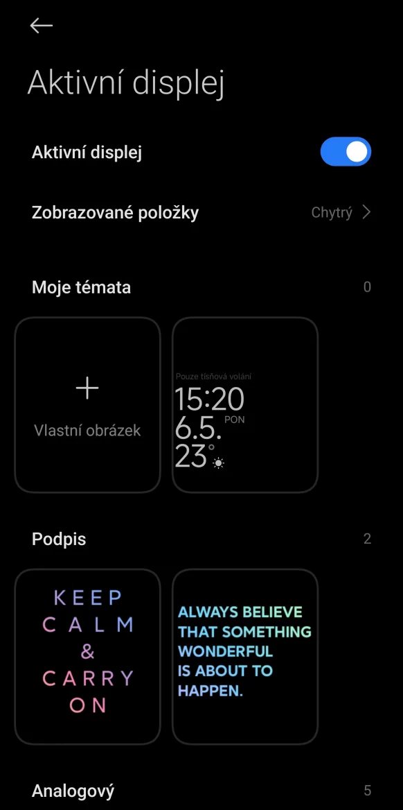 Nastavení Always-on