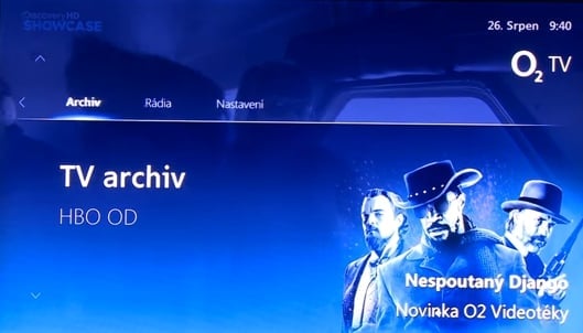 Uživatelské prostředí  O2 TV – hlavní menu