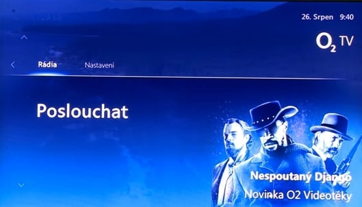 Uživatelské prostředí  O2 TV – hlavní menu