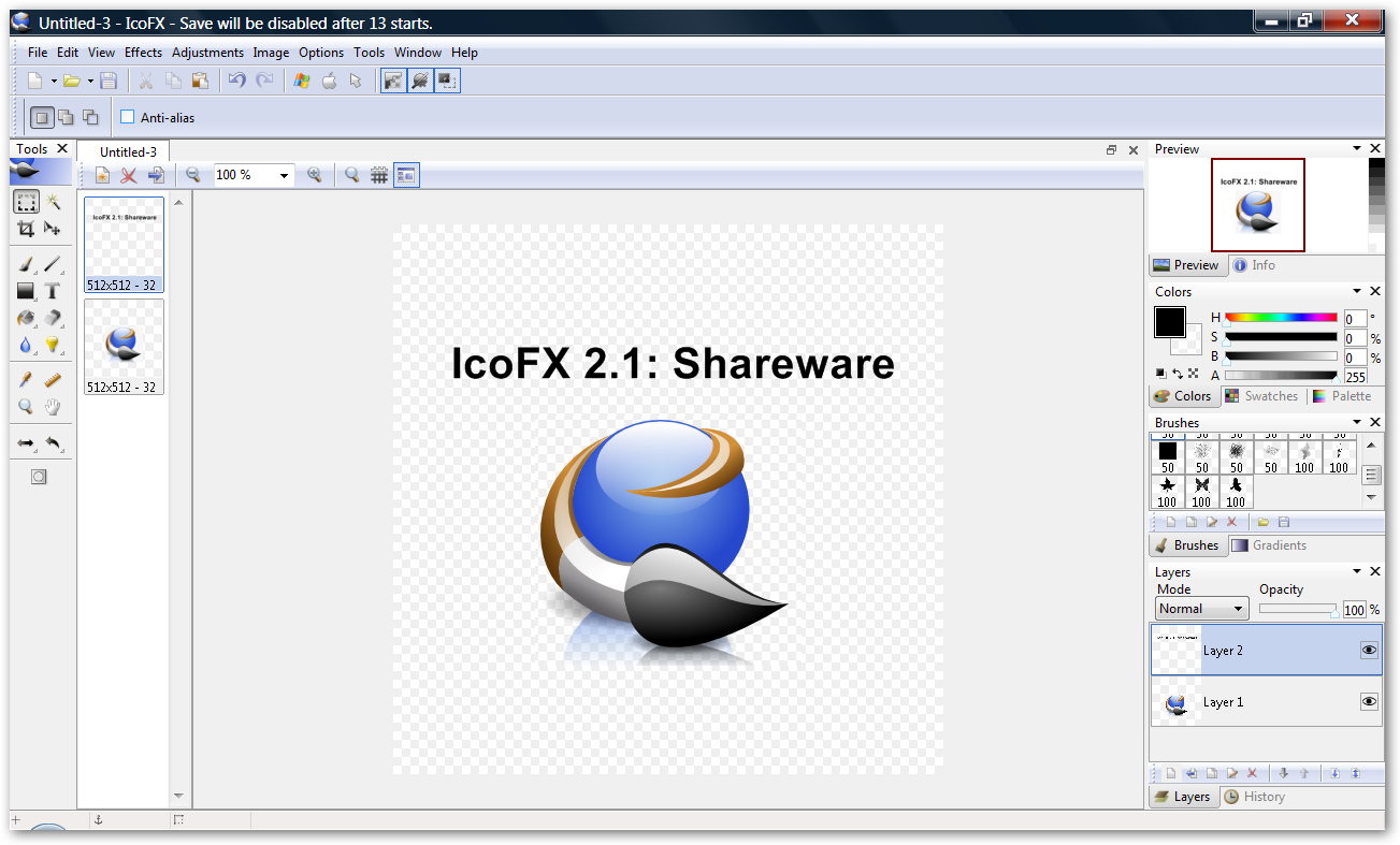 IcoFX s anglickým uživatelským rozhraním