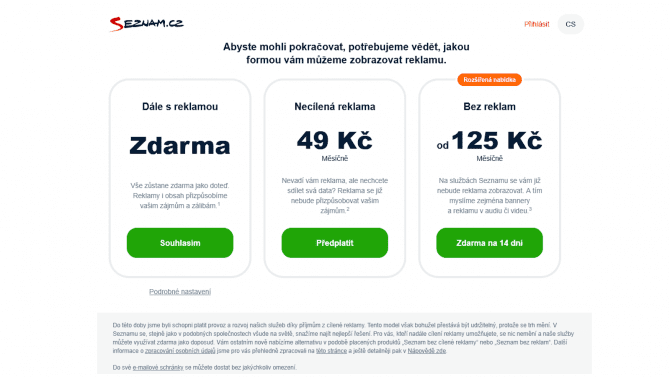 Souhlas nebo zaplat - consent or pay - Seznam.cz