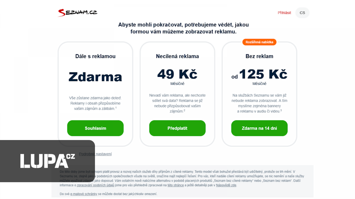 ÚOOÚ řeší přes 80 stížností na "souhlas, nebo zaplať", řízení stále vede jen se Seznamem