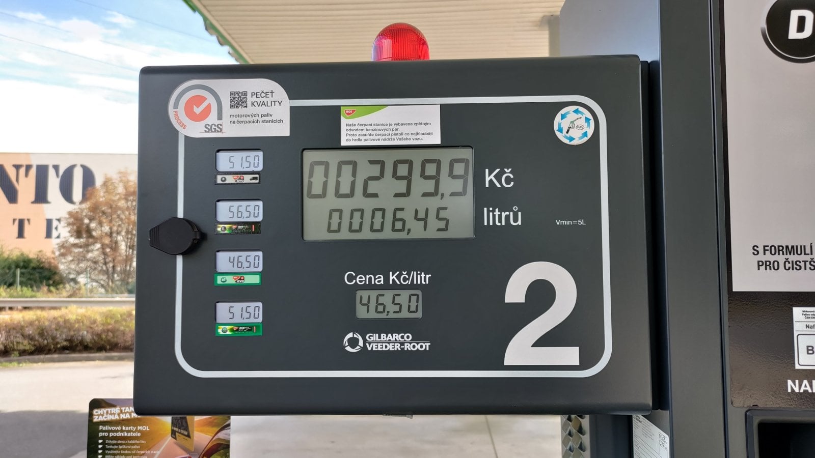 Ceny pohonných hmot v neděli 20. 09. 2026. Čerpací stanice MOL, Mariánskohorská, Ostrava.