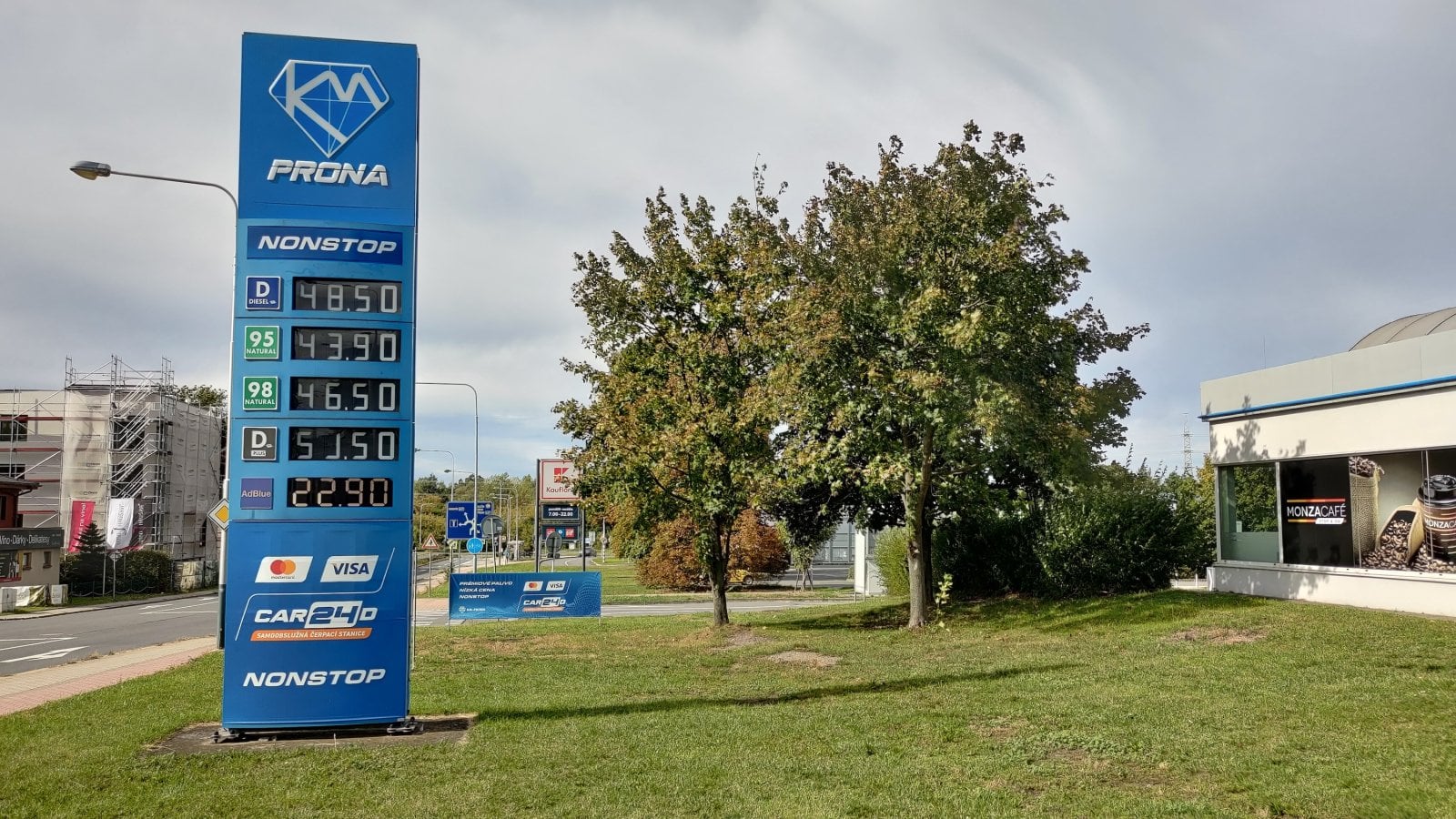 Ceny pohonných hmot v neděli 20. 09. 2026. Čerpací stanice KM-PRONA, Grmelova, Ostrava.