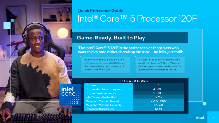 Materiály ukazující procesor Core 5 120F z webu Intelu