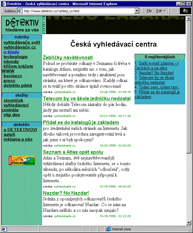 Český Internet v roce 1998