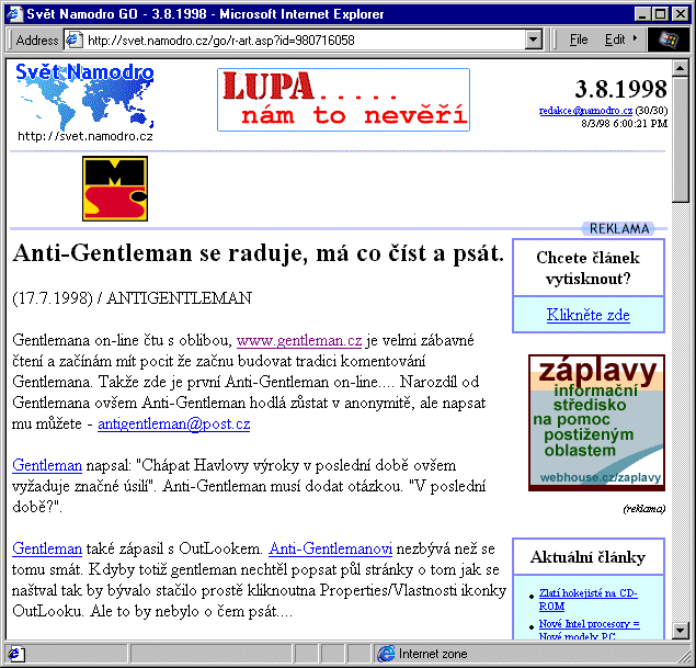 Český Internet v roce 1998