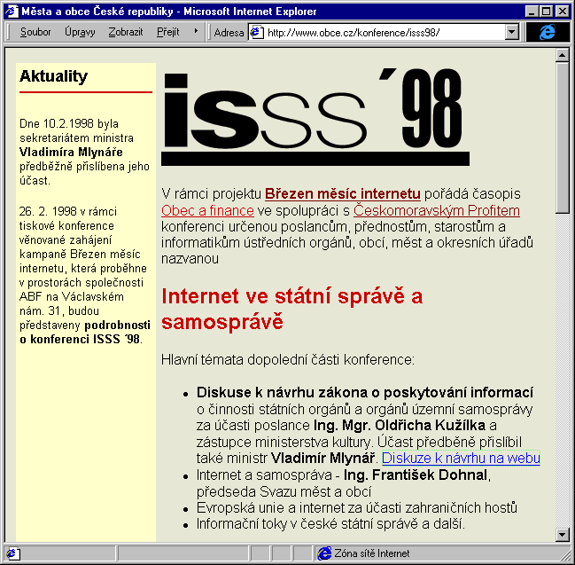 Český Internet v roce 1998