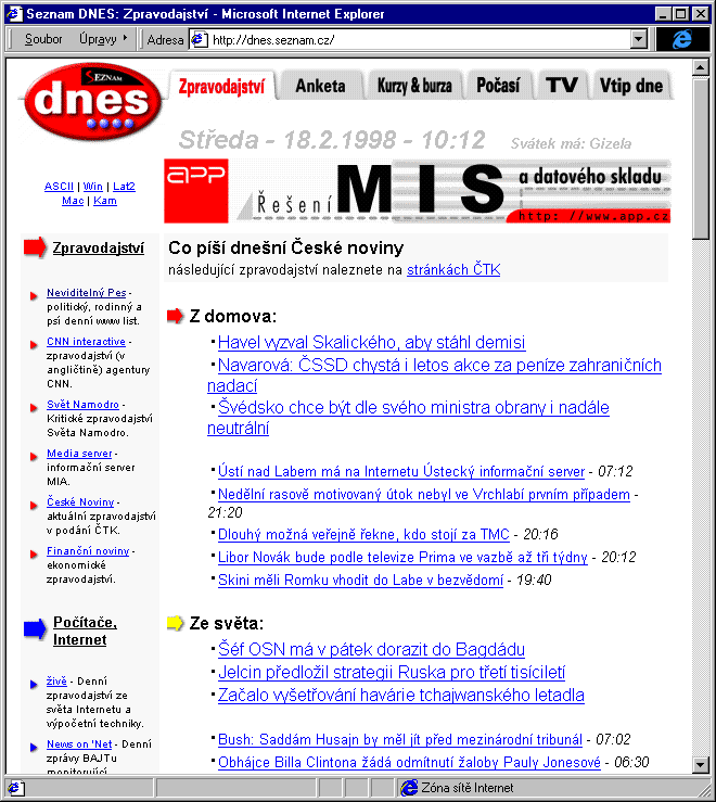 Český Internet v roce 1998
