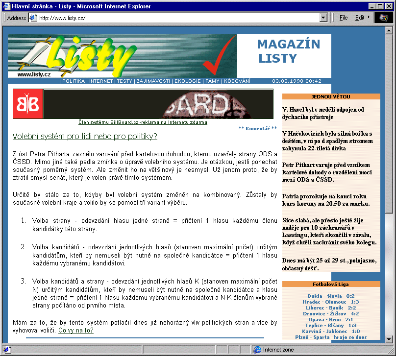 Český Internet v roce 1998