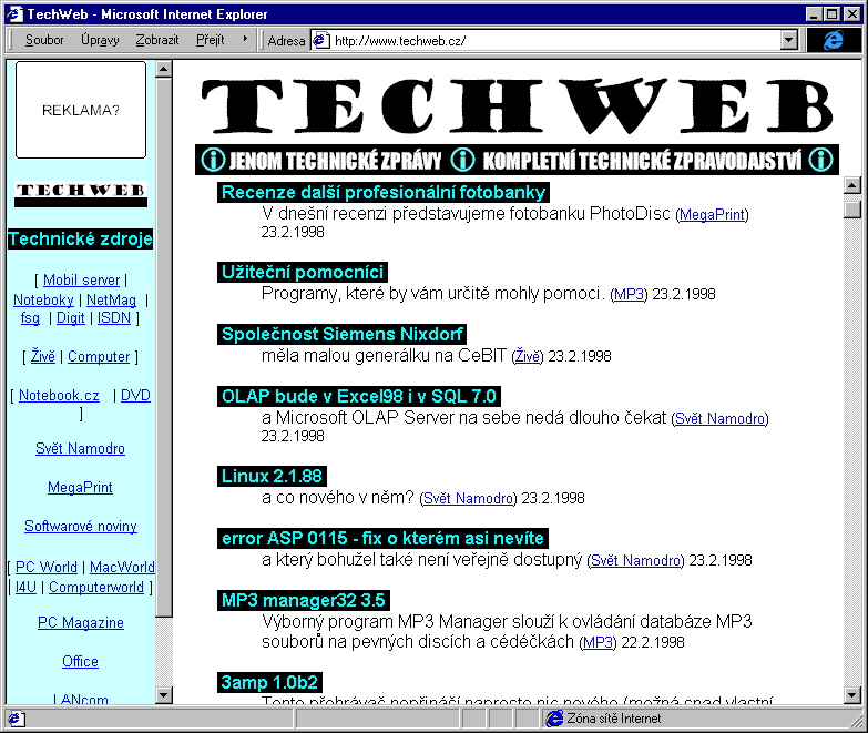 Český Internet v roce 1998