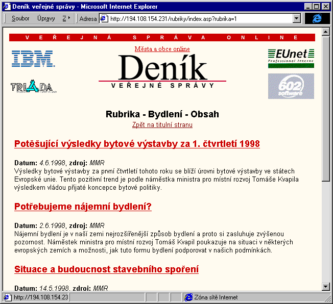 Český Internet v roce 1998