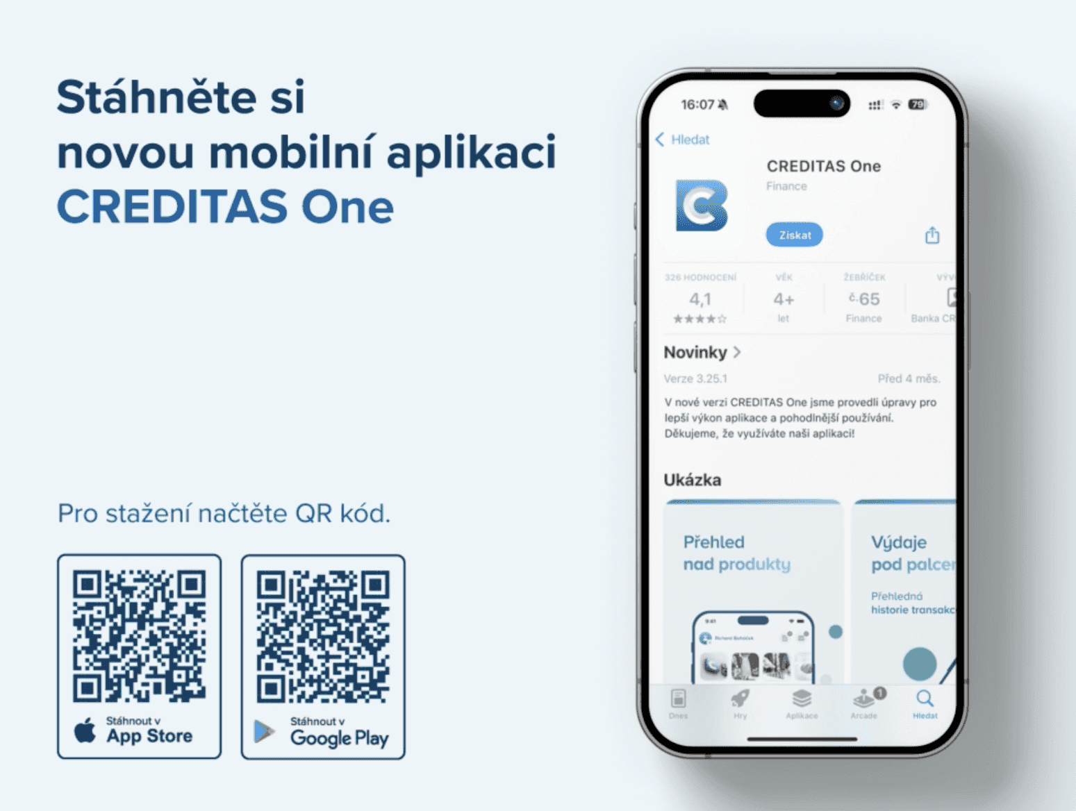CREDITAS One, internetové a mobilní bankovnictví od Banky CREDITAS, spuštěné k 19. 11. 2025.