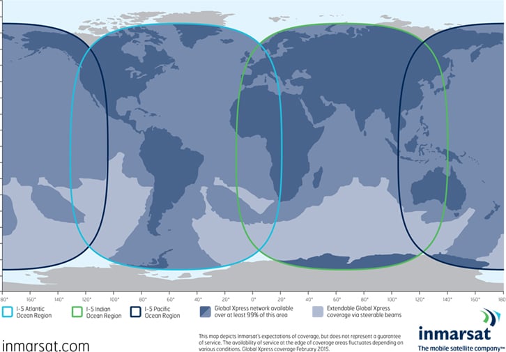 Pokrytí satelity od Inmarsat.