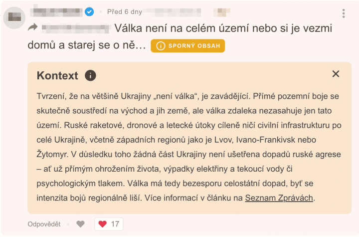 Autor: Seznam.cz Ukázka fact-checkingu v diskusích na webu Seznam Zprávy