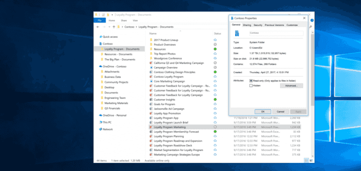 OneDrive se zástupci souborů uložených v cloudu