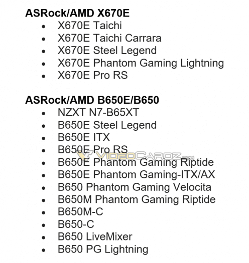 Seznam desek s čipsety X670 X670E B650 a B650E které chystá ASRock