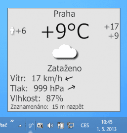 Pomocí ikony v oznamovací oblasti můžete rychle zjistit aktuální informace o počasí