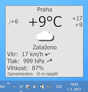 Pomocí ikony v oznamovací oblasti můžete rychle zjistit aktuální informace o počasí
