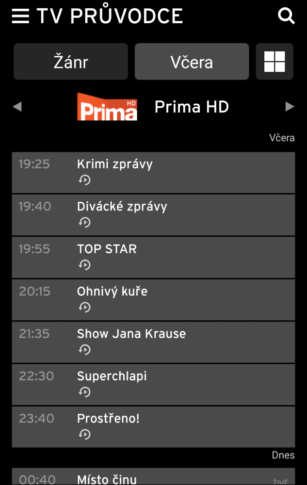 UPC Horizon Go - funkční zpětné zhlédnutí 7 dní