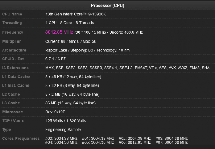 Světový rekord Elmora ve frekvenci na Core i9 13900K CPU Z Validator