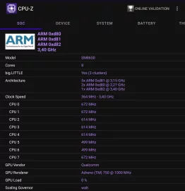 Informace o procesoru z CPU-Z