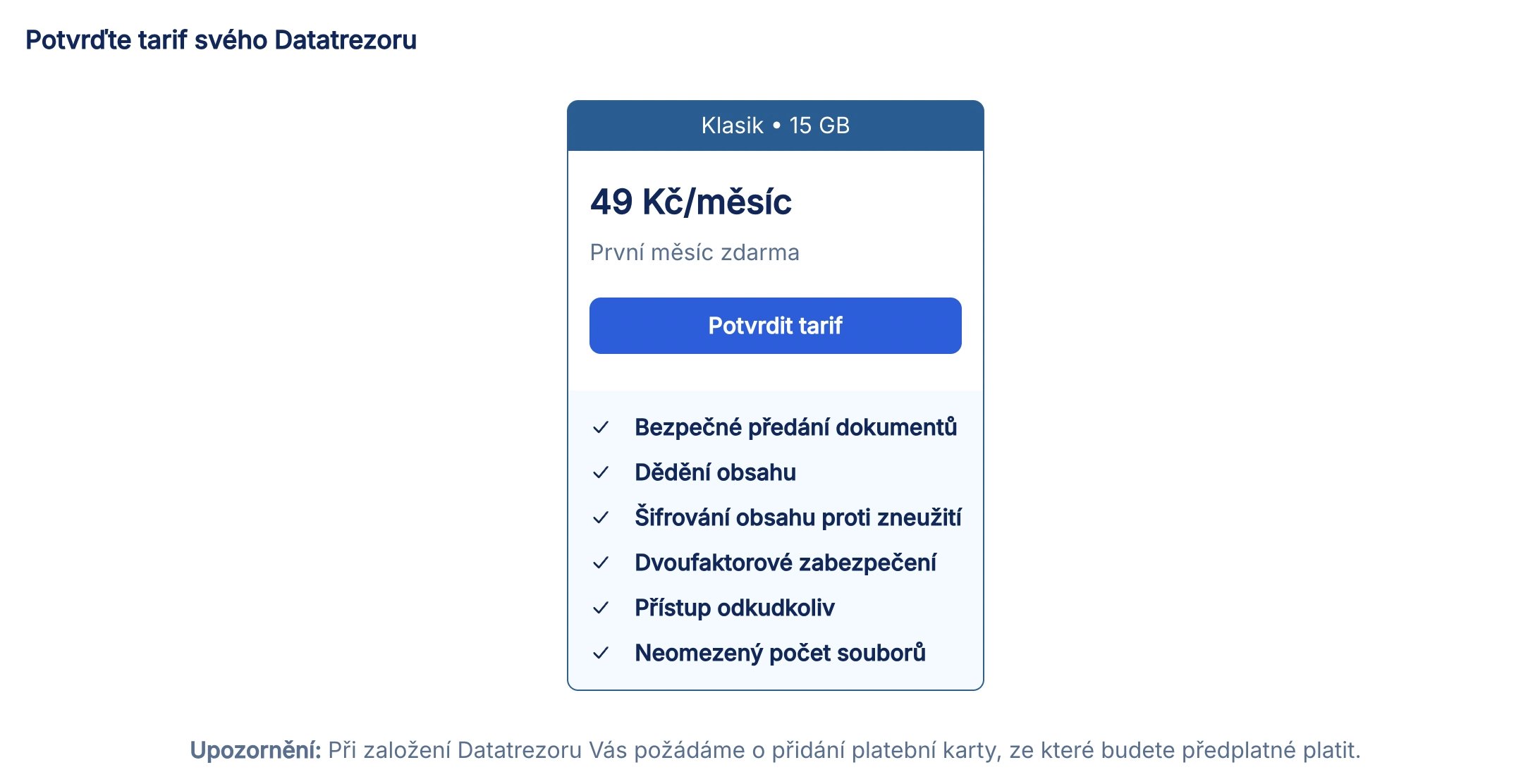 Potvrďte zvolený tarif