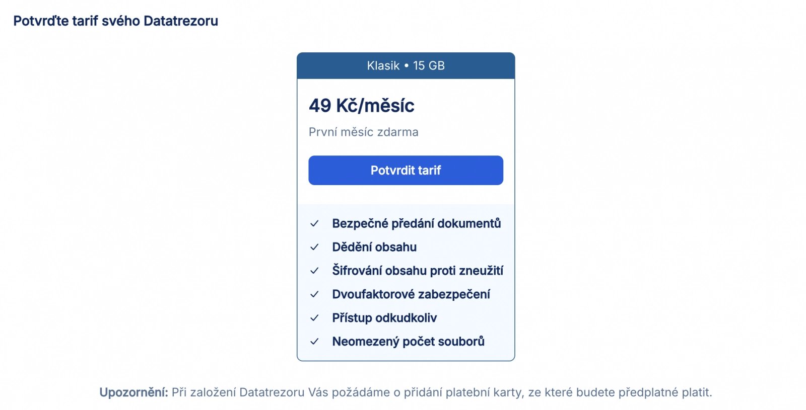 Potvrďte zvolený tarif