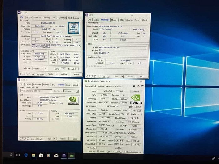 Core i3-8100 na desce s čipsetem Z170, screenshot jednoho z uživatelů fóra Win-Raid