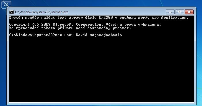Reset hesla na příkazovém řádku ve Windows 7