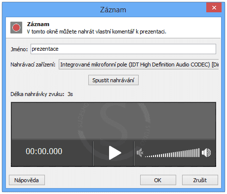 Můžete si nahrát vlastní komentář k prezentaci