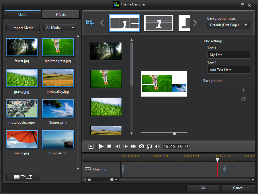 Díky funkci Theme Designer můžete vytvářet velmi efektně vypadající sekvence fotografií a videí