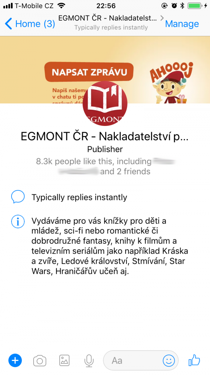 Egmont a jeho facebookový chatbot