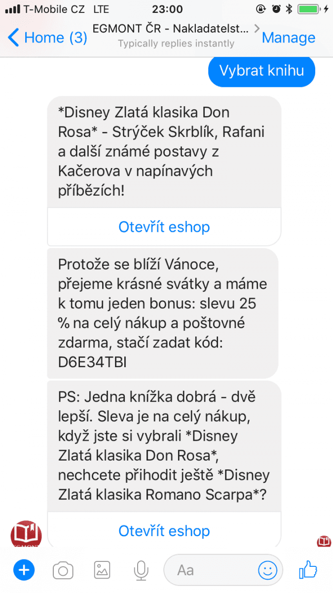 Egmont a jeho facebookový chatbot