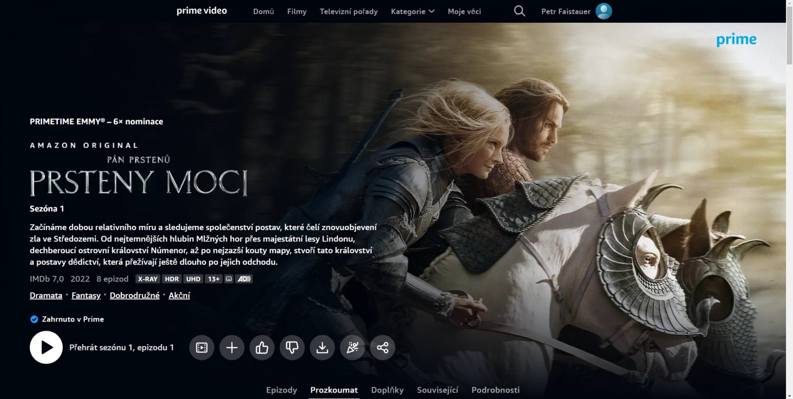 Informace o pořadech v Amazon Prime Video