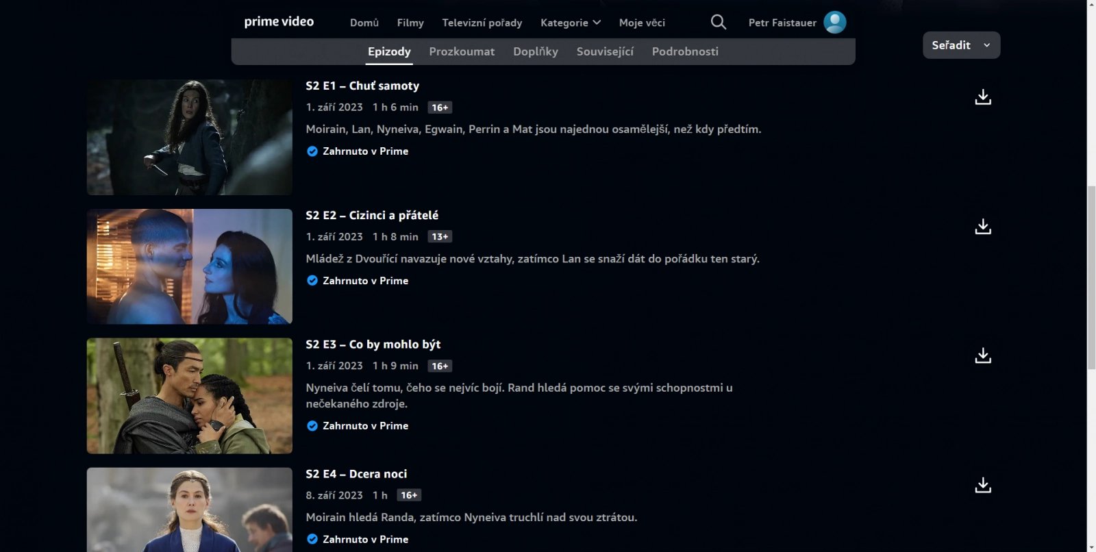 Informace o pořadech v Amazon Prime Video
