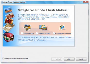 Úvodní okno průvodce pro tvorbu slideshow.